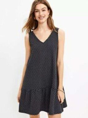 LOFT Navy Polka Dot Sleeveless Mini Dress